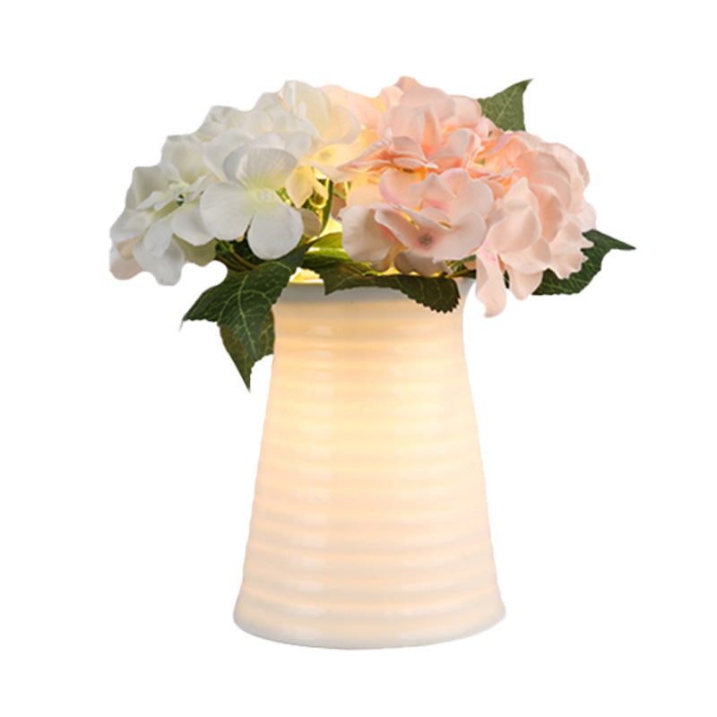 Blossom White Glass Led Night Lamp: Art Deco Cone/Rectangle Nightstand Lighting For Bedroom