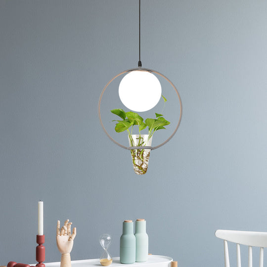 1-Head Factory Sphere Hanging Pendant Ceiling Light In Black/Grey/Gold With White Glass Round/Oval