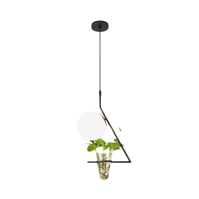 Farmhouse Ball Pendant Light with Milk Glass Shade - Black/Grey/Gold Finish, includes Plant Cup