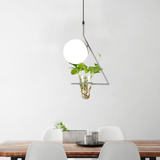 Farmhouse Ball Pendant Light with Milk Glass Shade - Black/Grey/Gold Finish, includes Plant Cup