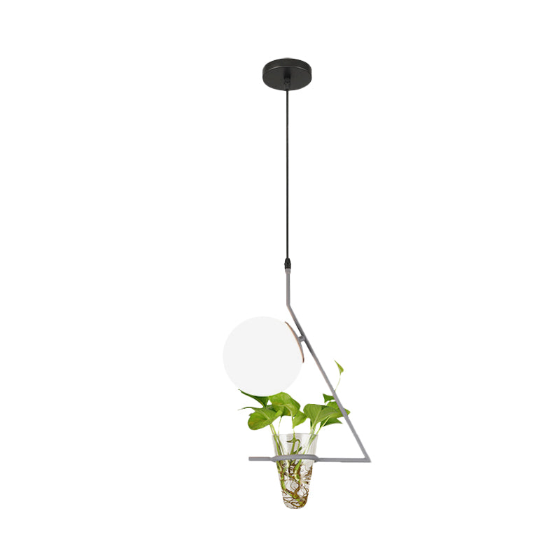 Farmhouse Milk Glass Pendant Light With Plant Cup - Single Head And Black/Grey/Gold Finish