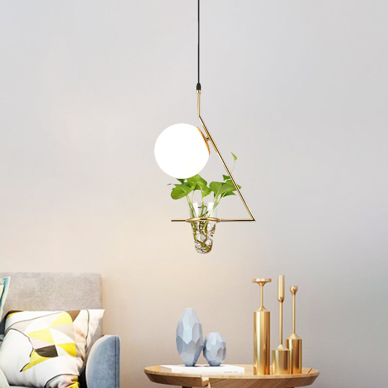 Farmhouse Ball Pendant Light with Milk Glass Shade - Black/Grey/Gold Finish, includes Plant Cup