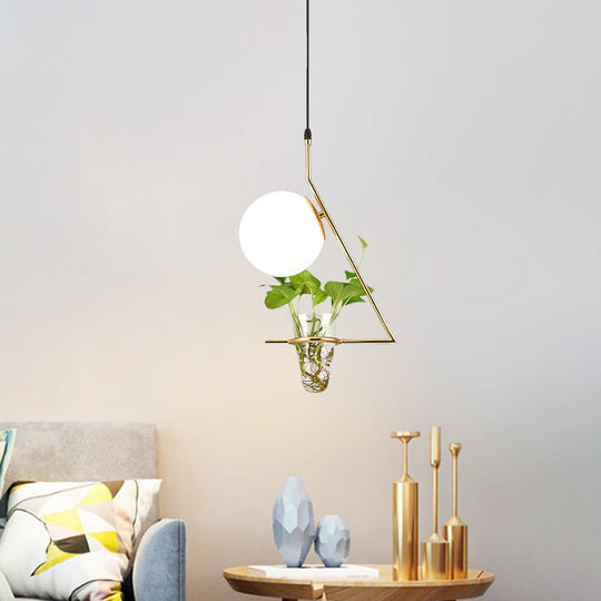 Farmhouse Milk Glass Pendant Light With Plant Cup - Single Head And Black/Grey/Gold Finish Gold