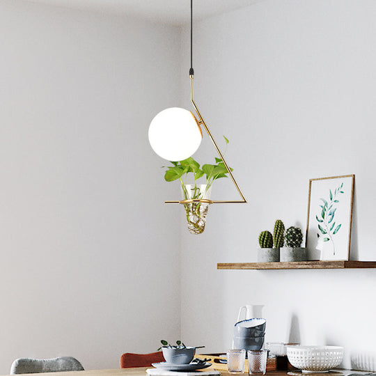 Farmhouse Ball Pendant Light with Milk Glass Shade - Black/Grey/Gold Finish, includes Plant Cup