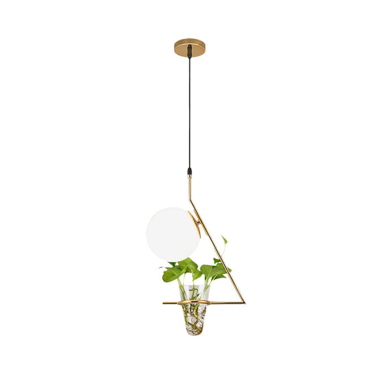 Farmhouse Ball Pendant Light with Milk Glass Shade - Black/Grey/Gold Finish, includes Plant Cup