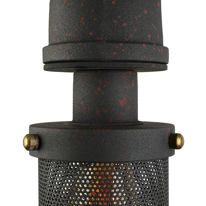 Industrial Black Mesh Cylinder Wall Sconce With Metal Pipe - Bedroom Lighting Fixture