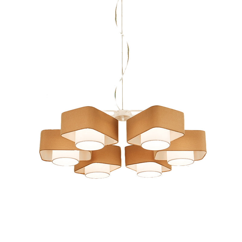 Brown Nordic Fabric Chandelier Pendant - 6 Head Hanging Light Fixture For Over Table