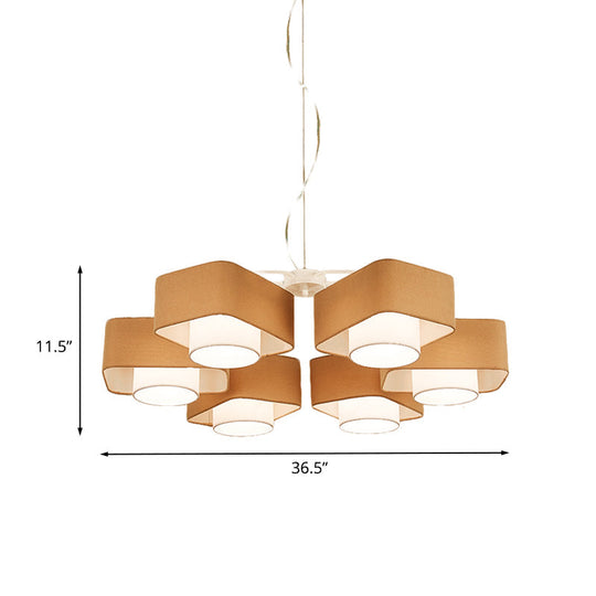 Brown Nordic Fabric Chandelier Pendant - 6 Head Hanging Light Fixture For Over Table