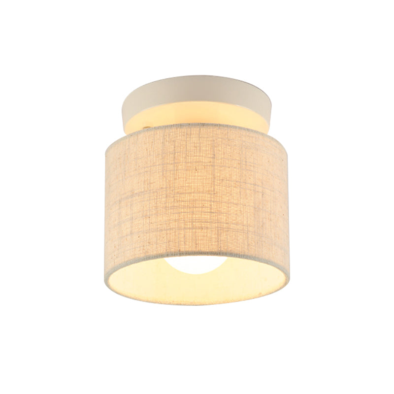 Sleek Mini Barrel Ceiling Flush Light for Foyer - Semi Mount, Simplicity Fabric, 1 Bulb, Flaxen/White