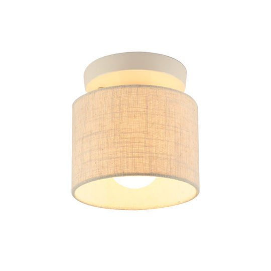 Sleek Mini Barrel Ceiling Flush Light for Foyer - Semi Mount, Simplicity Fabric, 1 Bulb, Flaxen/White