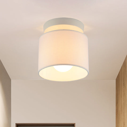 Sleek Mini Barrel Ceiling Flush Light for Foyer - Semi Mount, Simplicity Fabric, 1 Bulb, Flaxen/White