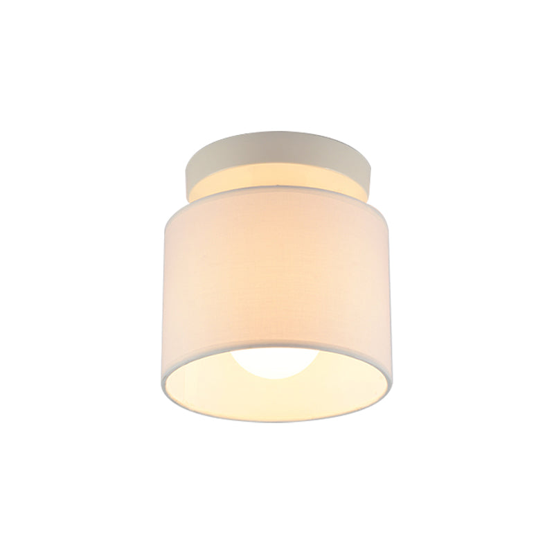 Sleek Mini Barrel Ceiling Flush Light for Foyer - Semi Mount, Simplicity Fabric, 1 Bulb, Flaxen/White