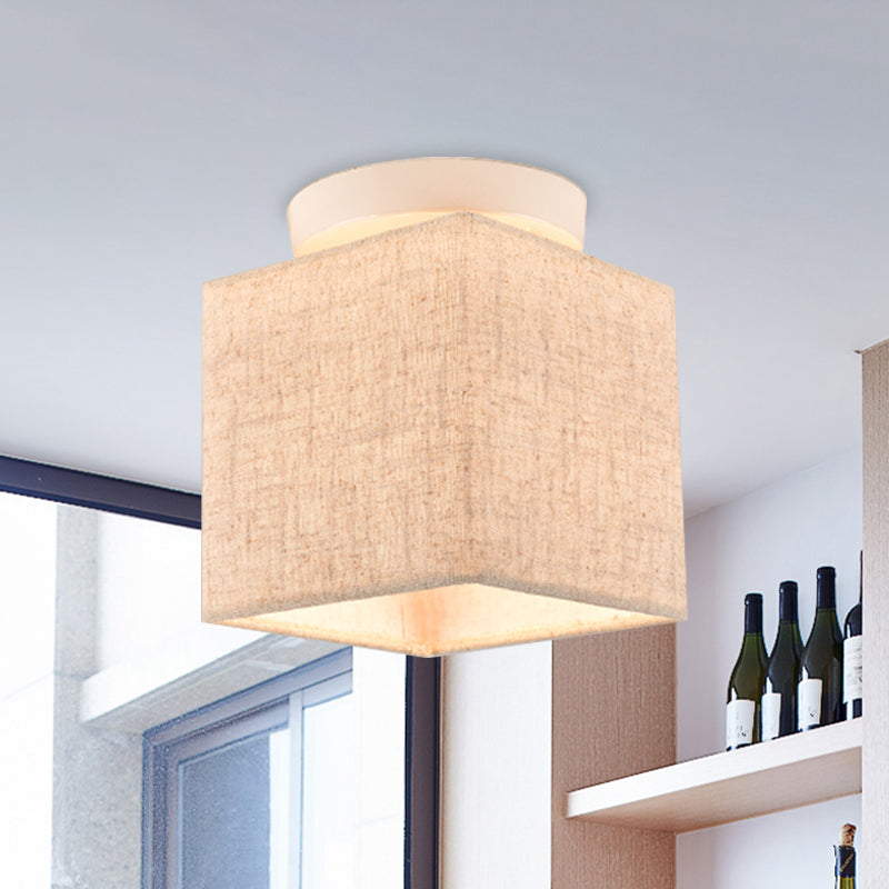 Modern Flaxen Fabric Small Semi Flush Mount Ceiling Light Fixture