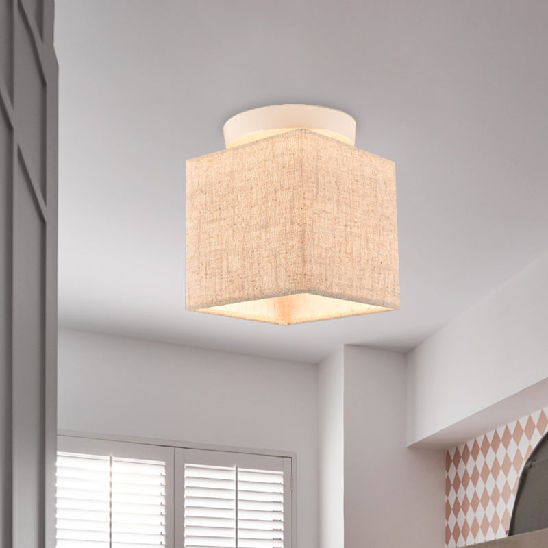 Modern Flaxen Fabric Small Semi Flush Mount Ceiling Light Fixture