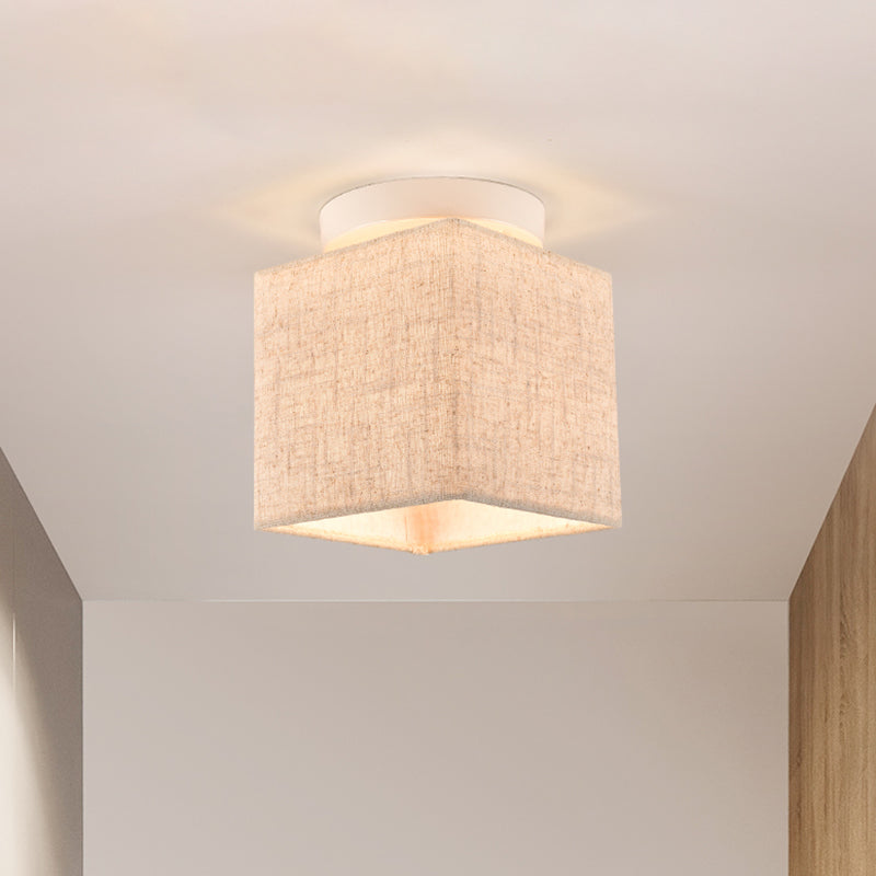 Modern Flaxen Fabric Small Semi Flush Mount Ceiling Light Fixture