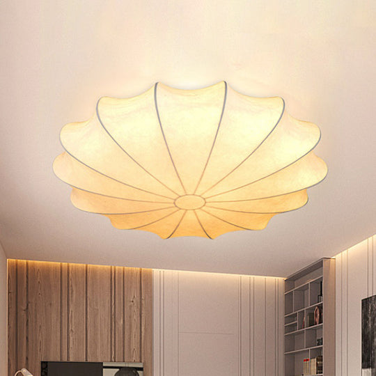 Contemporary White Flush Ceiling Light - Elegant Fabric Mount for Hallway