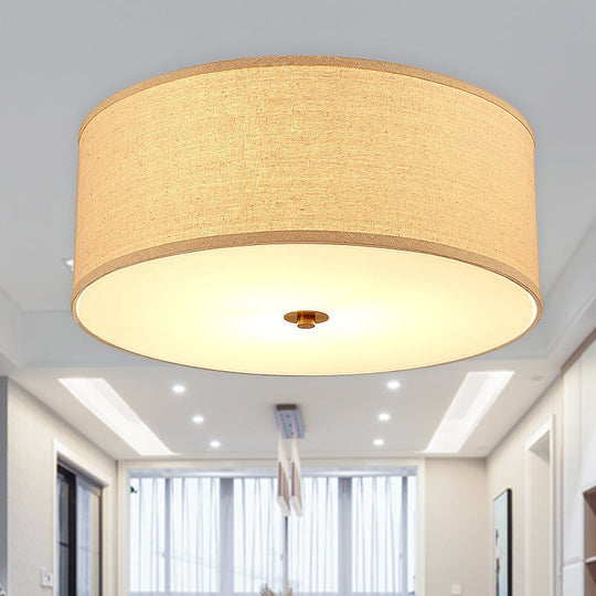 Minimalist Flaxen Ceiling Lamp with Drum Fabric Shade - Perfect for Dining Rooms