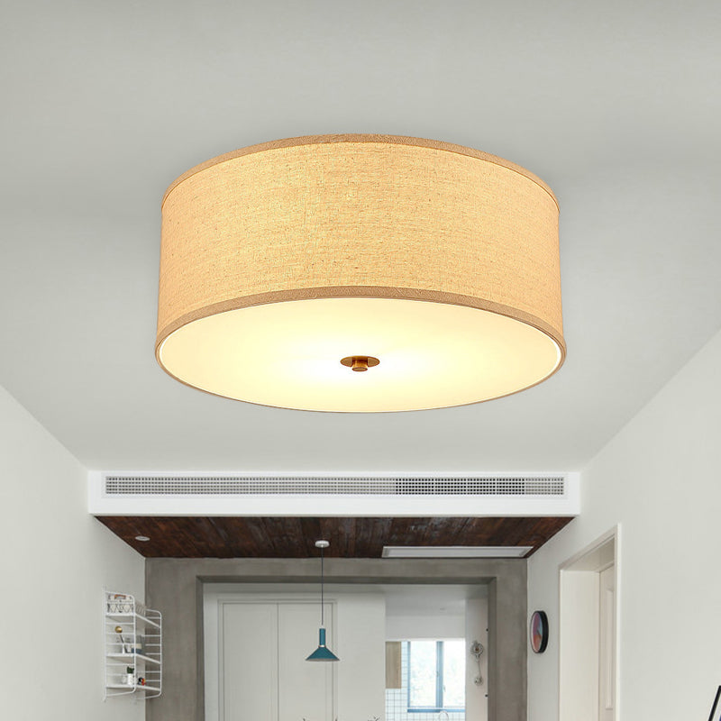 Minimalist Flaxen Ceiling Lamp with Drum Fabric Shade - Perfect for Dining Rooms