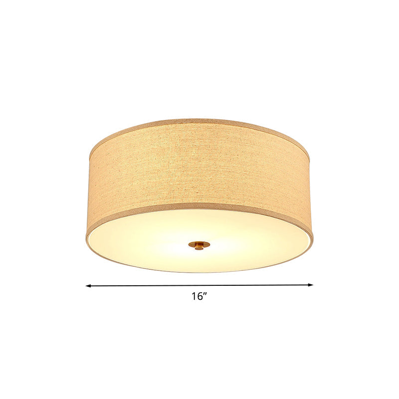 Minimalist Flaxen Ceiling Lamp with Drum Fabric Shade - Perfect for Dining Rooms