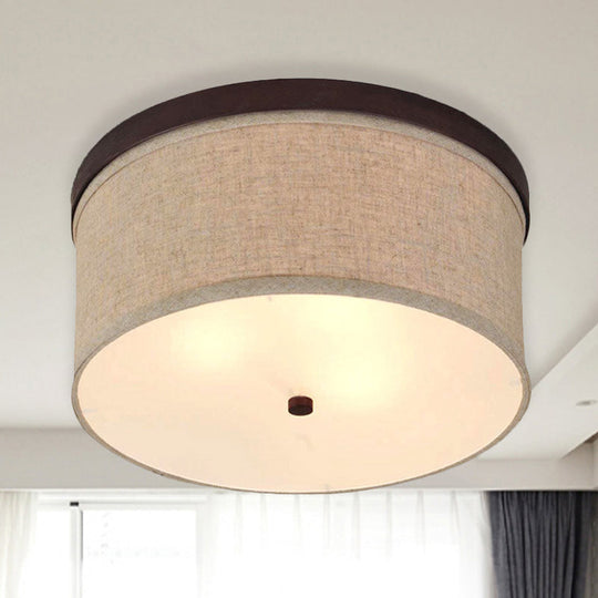 Flaxen Drum Ceiling Light - Simple 3-Light Flush Mount with Fabric Shade & Diffuser