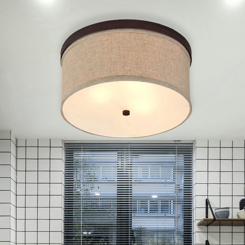 Flaxen Drum Ceiling Light - Simple 3-Light Flush Mount with Fabric Shade & Diffuser