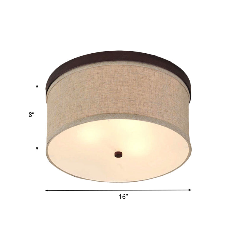 Flaxen Drum Ceiling Light - Simple 3-Light Flush Mount with Fabric Shade & Diffuser