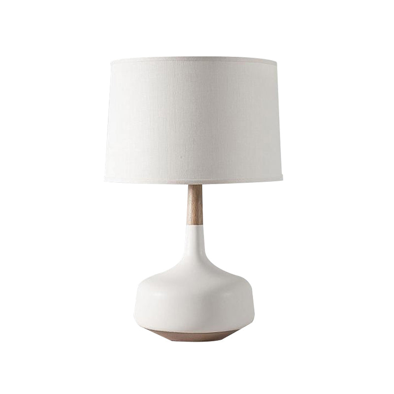 Nordic Style White Table Lamp With Fabric Shade And Vase Pedestal - Elegant Nightstand Lighting