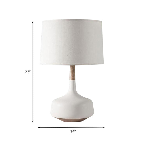 Nordic Style White Table Lamp With Fabric Shade And Vase Pedestal - Elegant Nightstand Lighting