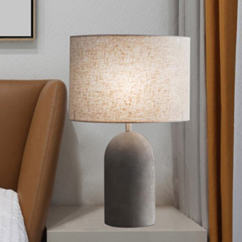 Modern Grey Night Lamp: Half Capsule Cement Table Light With Fabric Lampshade