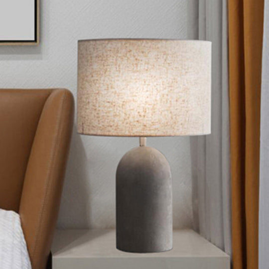 Modern Grey Night Lamp: Half Capsule Cement Table Light With Fabric Lampshade