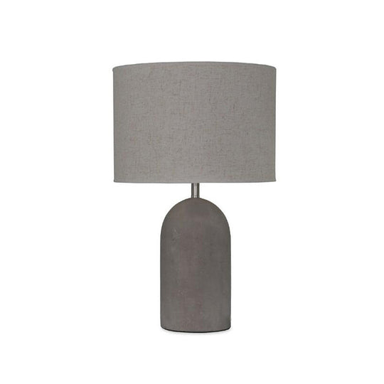 Modern Grey Night Lamp: Half Capsule Cement Table Light With Fabric Lampshade