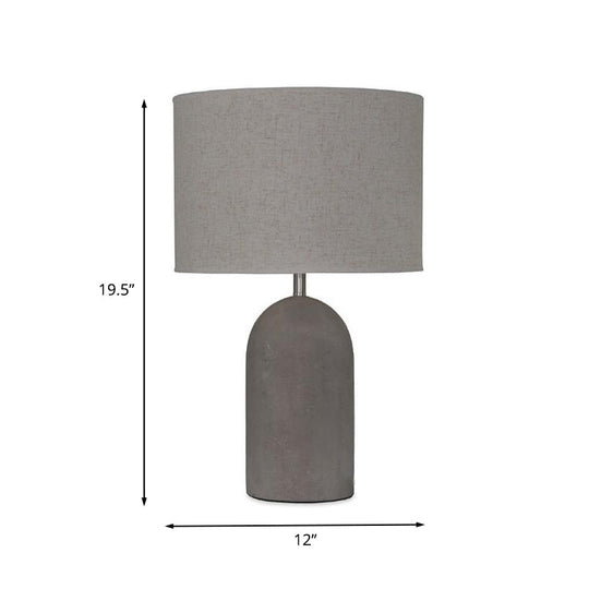 Modern Grey Night Lamp: Half Capsule Cement Table Light With Fabric Lampshade