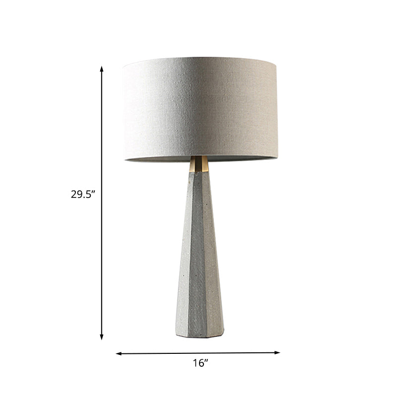 Nordic Grey Tapered Table Lamp With Drum Shade - Cement Base 1-Bulb Night Light For Sitting Room