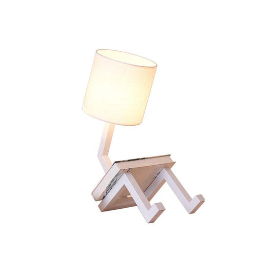 Iron Bot Table Light - Nordic Creative Nightstand Lamp With Bookshelf Function & Barrel Fabric Shade