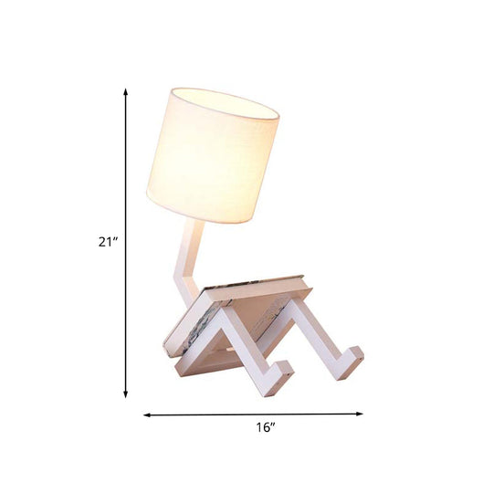 Iron Bot Table Light - Nordic Creative Nightstand Lamp With Bookshelf Function & Barrel Fabric Shade