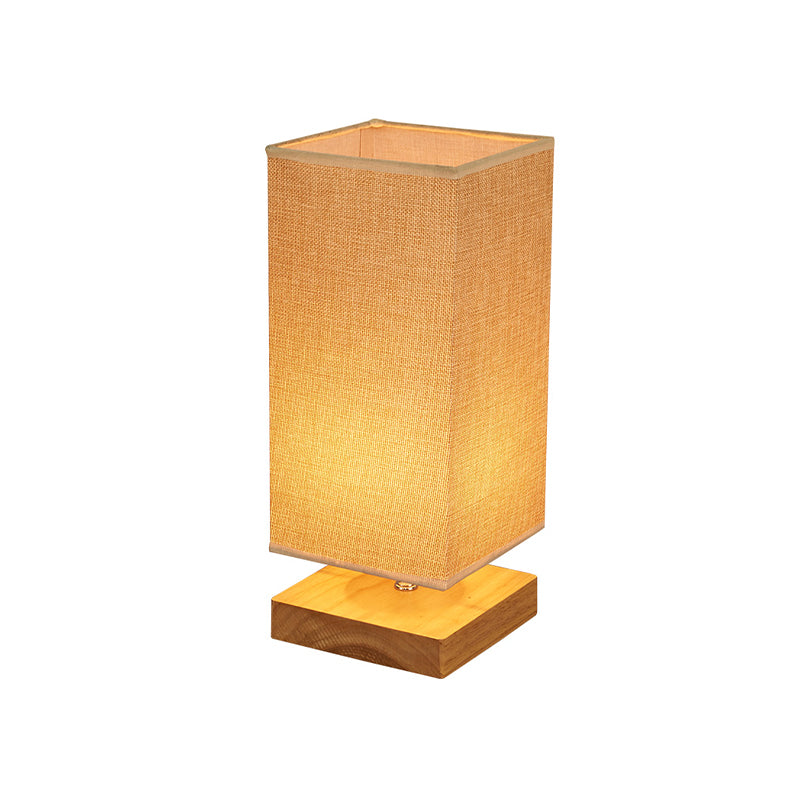 Rectangle Fabric Table Lamp - Beige With Wood Pedestal 1 Head Night Stand Light