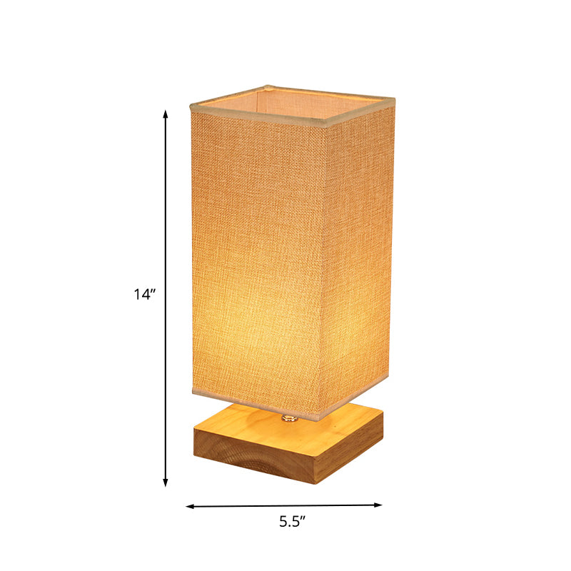 Rectangle Fabric Table Lamp - Beige With Wood Pedestal 1 Head Night Stand Light