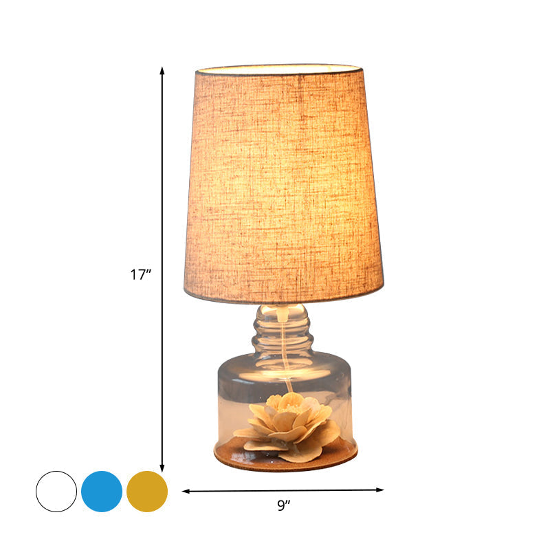 Mara - Macaron Fabric Cylindrical Night Lamp Macaron 1 Light Blue/Yellow/White Table Light with Drum Glass Base