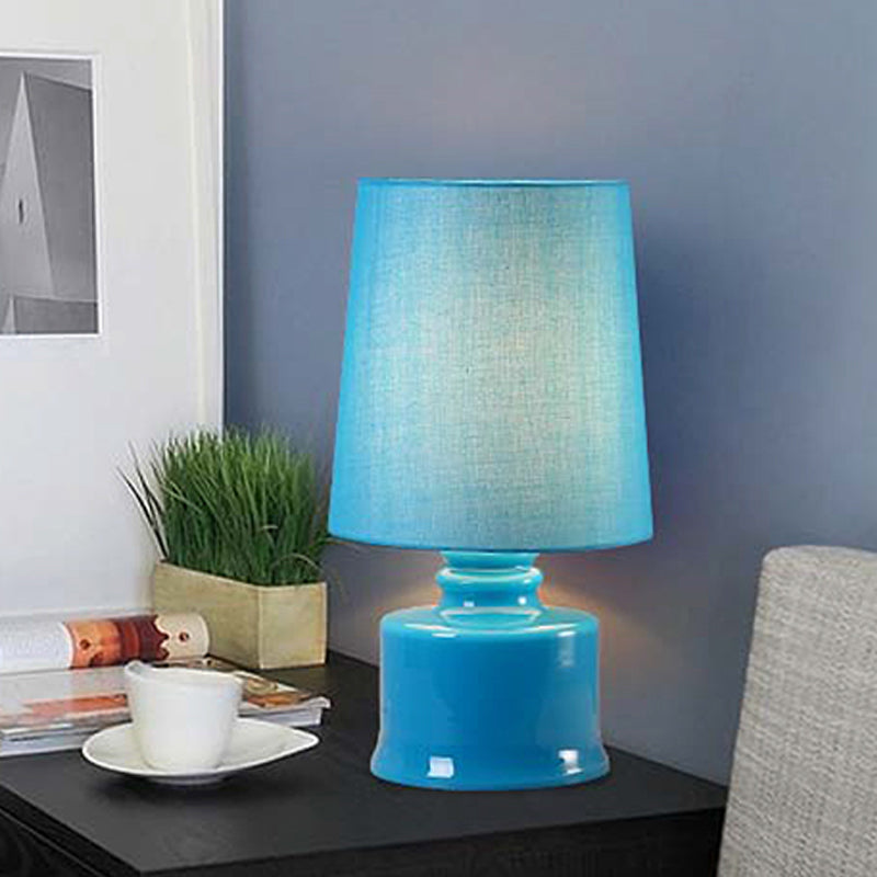 Mara - Macaron Fabric Cylindrical Night Lamp Macaron 1 Light Blue/Yellow/White Table Light with Drum Glass Base