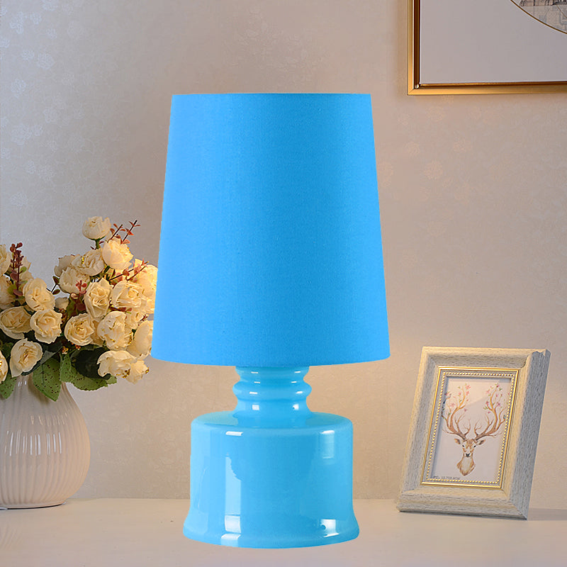 Mara - Macaron Fabric Cylindrical Night Lamp Macaron 1 Light Blue/Yellow/White Table Light with Drum Glass Base