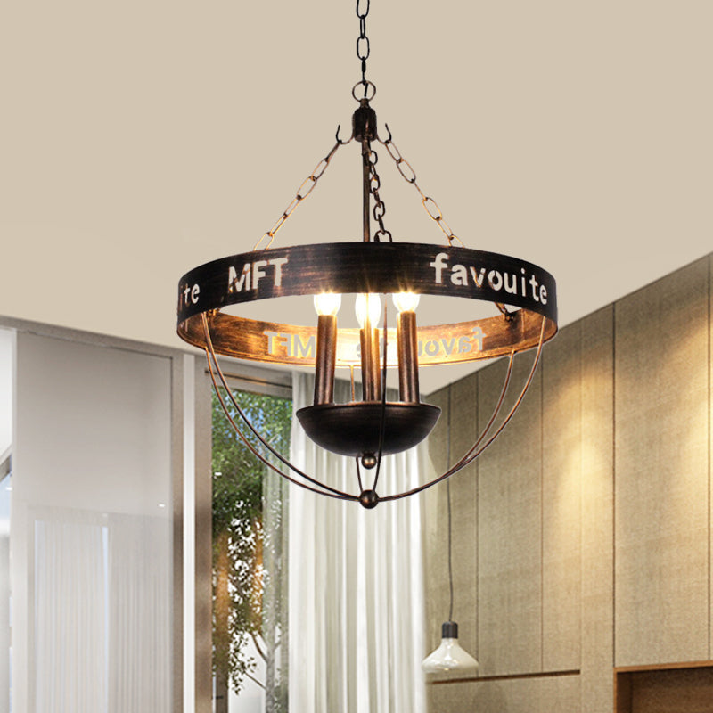 Black Iron Chandelier Lamp with 3 Bulbs - Elegant Hanging Pendant Lighting for Living Room