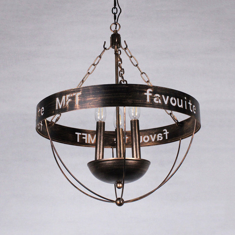 Black Iron Chandelier With 3 Bulbs And Wire Guard For Living Room Pendant Lighting