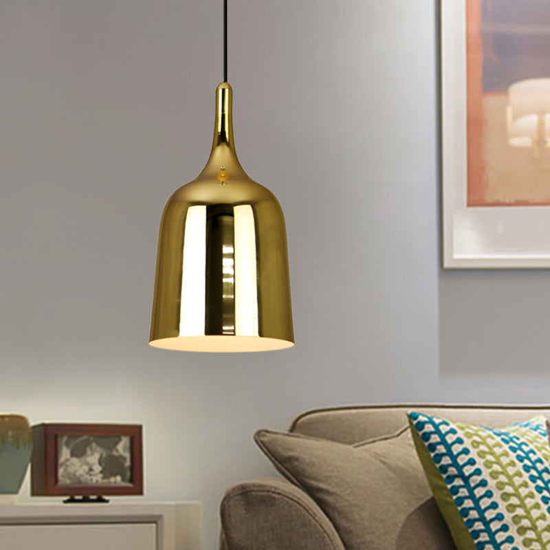 Industrial Style Bell Living Room Hanging Light - 1-Bulb Iron Ceiling Suspension Lamp With Gold