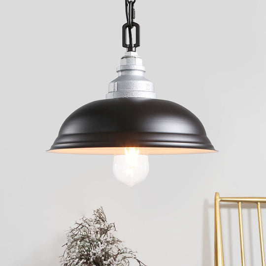 Iron Bowl Pendant Light - Modern 1-Head Restaurant Lighting in Black