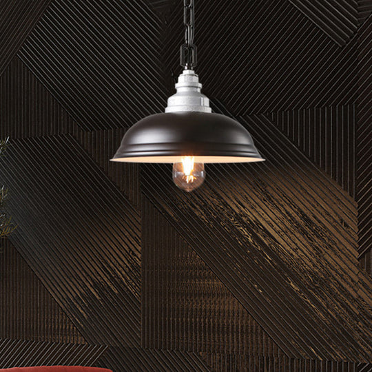 Black Bowl-Shaped Iron Pendant Lamp: Restaurant Lighting Fixture (1-Head) - Factory Made & Suspended