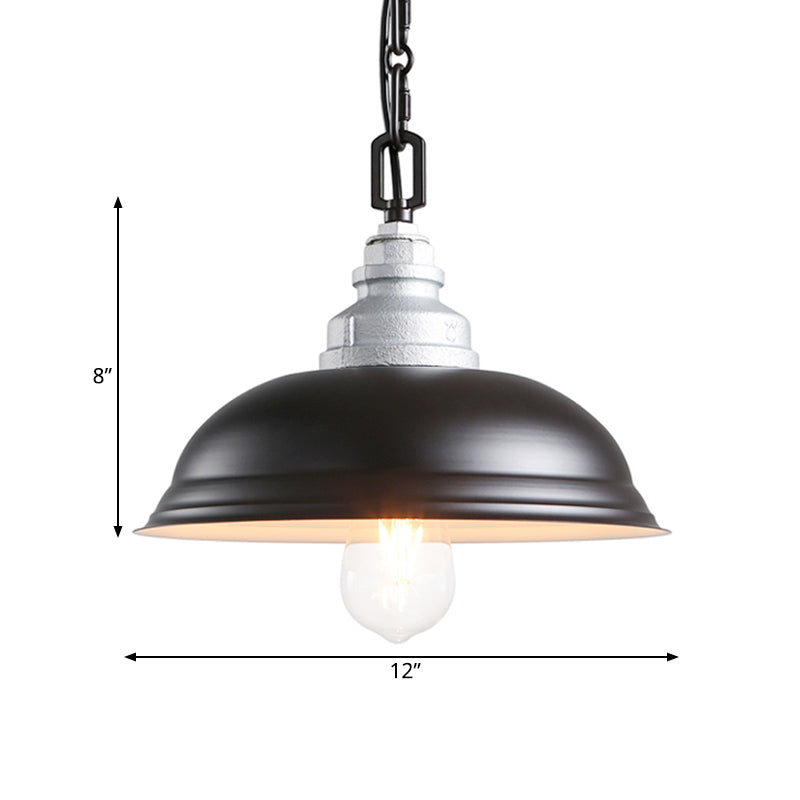 Black Bowl-Shaped Iron Pendant Lamp: Restaurant Lighting Fixture (1-Head) - Factory Made & Suspended