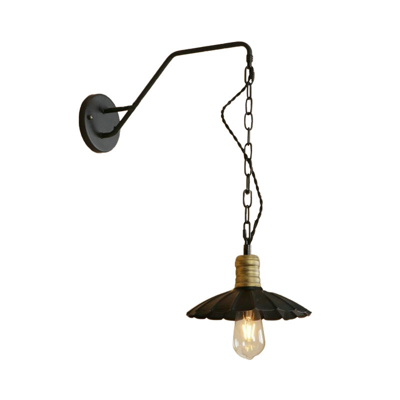 Vintage Scalloped Black Wall Sconce Light With Metallic Finish And 1 Bulb For Dining Table 10/14