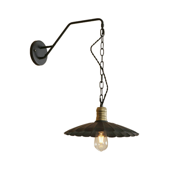 Vintage Scalloped Black Wall Sconce Light With Metallic Finish And 1 Bulb For Dining Table 10/14