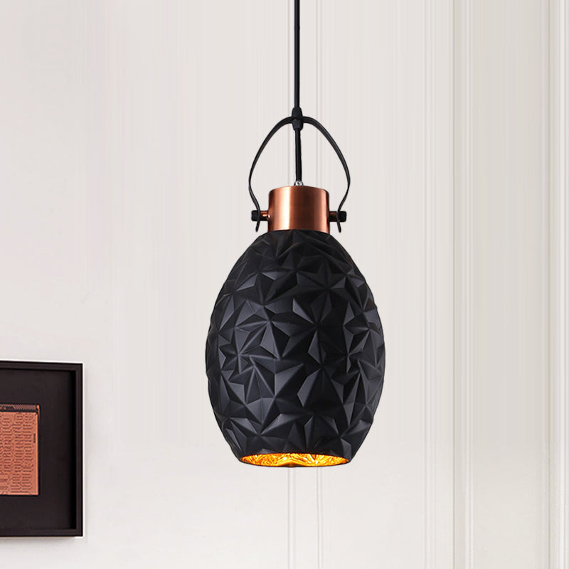 Industrial Pendant Light - Elliptical Down Lighting Textured Glass Copper Finish Black