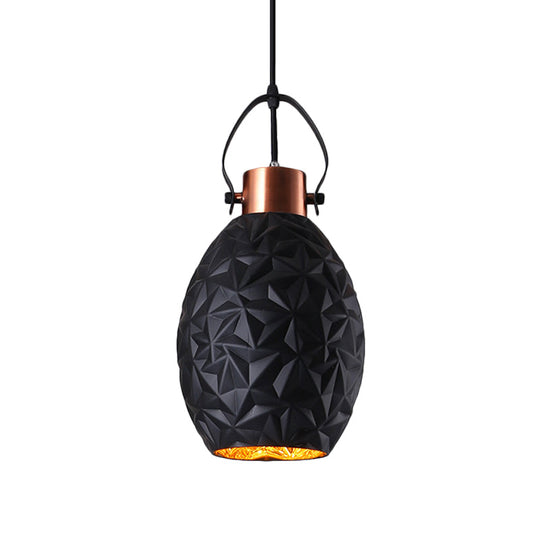 Elliptical Industrial Pendant Light with Textured Glass - Black/White/Blue - 1 Bulb - Copper Hanging - Handle Included